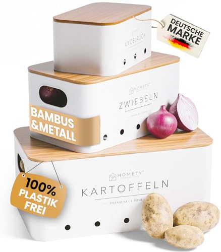 Homety Kartoffel Aufbewahrungsbox [3er Set] - Hält Gemüse Länger Frisch - Idealer Weg für Zwiebel, Kartoffel und Knoblauch Aufbewahrung (Weiss) von Homety