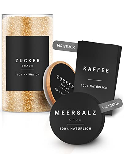 Vorratsetiketten - Küchen XXL Set Schwarz - selbstklebend (288 Stück) - Aufkleber rund minimalistisch - wasserfest von Homety