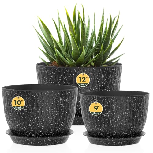 Homeuouz 3 Packs Großer Blumentopf mit Bewässerungssystem, 30.5/25.4/22.9cm Pflanzentopf, Übertopf mit Untersetzer, Blumentöpfe Set Ideal für Innen und Balkongärten, Schwarz mit weißen Punkten Homeuouz 3 Packs Großer Blumentopf mit Bewässerungssystem, 30.5/25.4/22.9cm Pflanzentopf, Übertopf mit Untersetzer, Blumentöpfe Set Ideal für Innen und Balkongärten, Schwarz mit weißen Punkten von Homeuouz