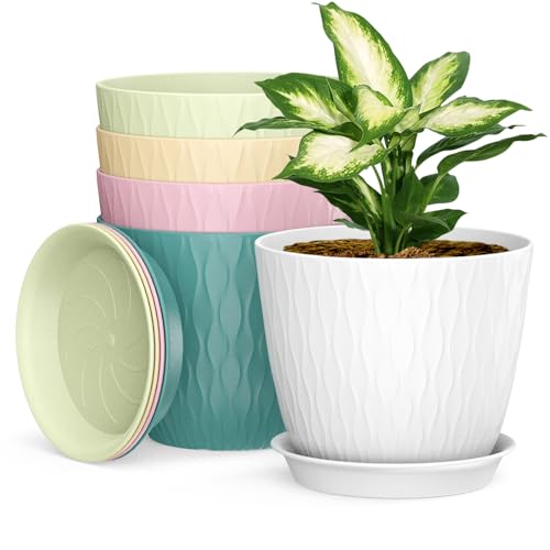 Homeuouz 5 Packs Blumentopf mit Bewässerungssystem, 20.3cm Pflanzentopf mit Bewässerungssystem, Übertopf mit Untersetzer, Blumentöpfe Set Ideal für Innen und Balkongärten, Bunt Homeuouz 5 Packs Blumentopf mit Bewässerungssystem, 20.3cm Pflanzentopf mit Bewässerungssystem, Übertopf mit Untersetzer, Blumentöpfe Set Ideal für Innen und Balkongärten, Bunt von Homeuouz