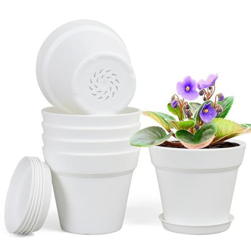 Homeuouz 6 Packs Blumentopf mit Untersetzer, 12.5cm Pflanzentopf, Plastik Übertopf mit Mehrere Ablauflöchern, Hydrokultur Topf, Blumentöpfe Set Ideal für Innen und Balkongärten,Weiß Homeuouz 6 Packs Blumentopf mit Untersetzer, 12.5cm Pflanzentopf, Plastik Übertopf mit Mehrere Ablauflöchern, Hydrokultur Topf, Blumentöpfe Set Ideal für Innen und Balkongärten,Weiß von Homeuouz