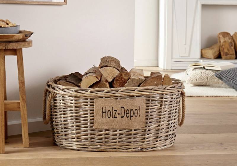 Homevibes Weidenkorb Holzkorb Kamin Füllkorb Weide Kaminholzkorb Aufbewahrung Shabby von Homevibes