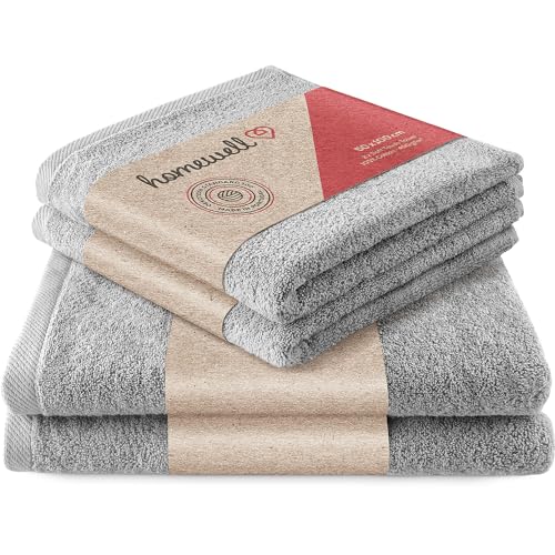 Homewell® Handtücher Set - weich und saugstark, 100% Baumwolle, Oeko-Tex 100 Zertifiziert (2 Badetücher + 2 Handtücher, Grau) von Homewell