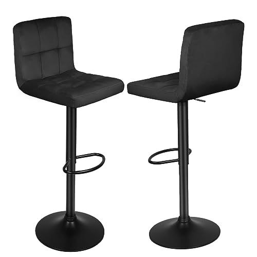 Homewell Barhocker 2er Set, Polsterhocker Samtsitz Ergonomisch, Drehbare Barhocker Höhenverstellbar, Modern Küchenhocker Edelstahl Basis mit Fußstütze (2, Schwarz) von homewell