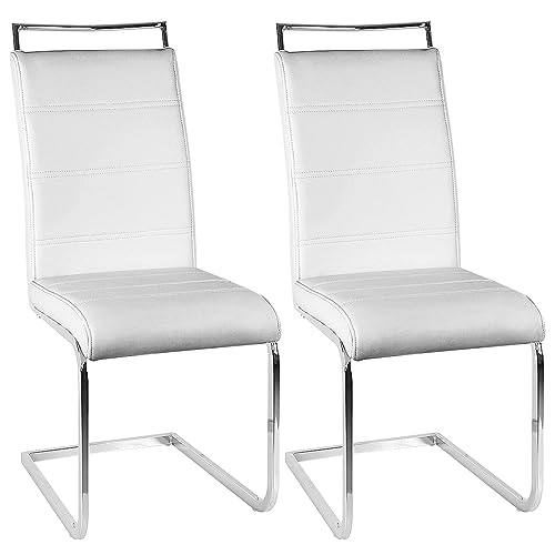 Homewell Esszimmerstühle 2er Set, Ergonomisch Sitz U-Form Esszimmerstuhl Schwingstuhl Freischwinger, PU Leder Gepolsterte Küchenstuhl und Edelstahlbeine (Weiß, 2) von Homewell