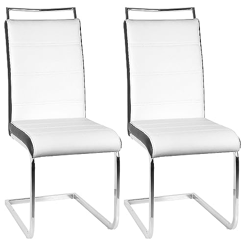 Homewell Esszimmerstühle 2er Set, Ergonomisch Sitz U-Form Esszimmerstuhl Schwingstuhl Freischwinger, PU Leder Gepolsterte Küchenstuhl und Edelstahlbeine (Weiß und Schwarz, 2) von Homewell