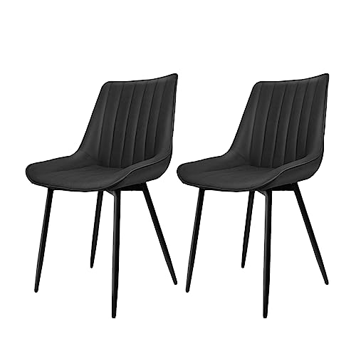 Homewell Esszimmerstühle 2er Set, Technikstoff Samt Küchenstuhl Polsterstuhl, Ergonomisch Wohnzimmerstuhl mit Rückenlehne, Bequemer Akzentstuhl mit Stahlbeinen (2, Schwarz) von Homewell