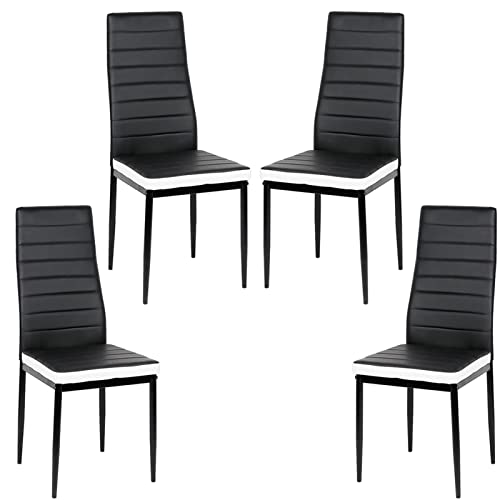 Homewell Esszimmerstühle 4er Set, Ergonomisch Rücken mit Stahlrahmen, Modern PU-Leder Restaurantstühle, Einfaches und stilvolles Familienset (4, Schwarz und Weiß) von Homewell