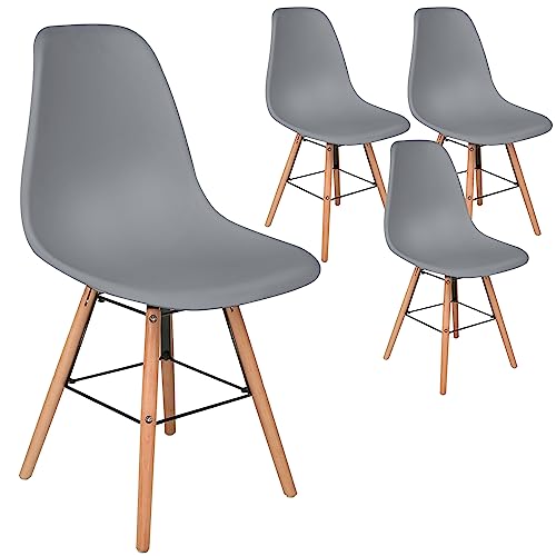 Homewell Esszimmerstühle 4er Set, Ergonomisch Sitz Besteht aus PP-Kunststoff, Modern Küchenstuhl mit Massivholz Beine und Metall Fußstütze (4, Grau) von Homewell