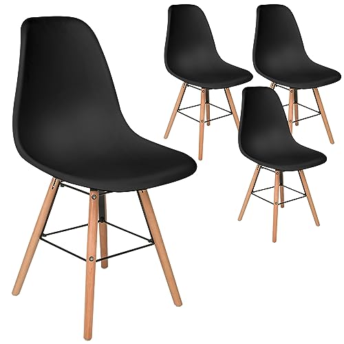 Homewell Esszimmerstühle 4er Set, Ergonomisch Sitz Besteht aus PP-Kunststoff, Modern Küchenstuhl mit Massivholz Beine und Metall Fußstütze (4, Schwarz) von Homewell