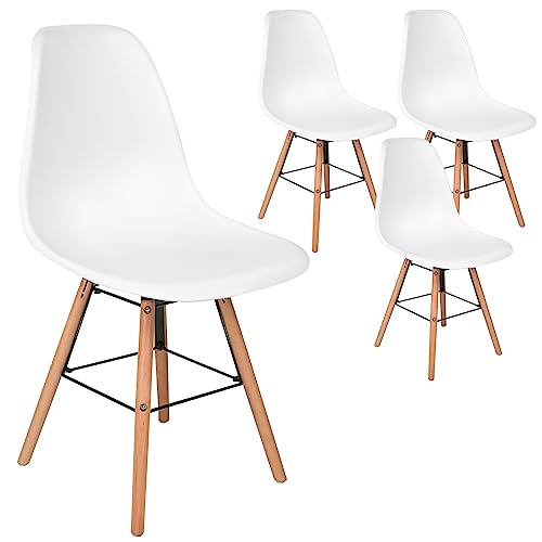 Homewell Esszimmerstühle 4er Set, Ergonomisch Sitz Besteht aus PP-Kunststoff, Modern Küchenstuhl mit Massivholz Beine und Metall Fußstütze (4, Weiß) von Homewell