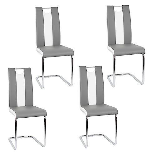 homewell Esszimmerstühle 4er Set, U-Form Ergonomisch Rückenlehne Stahlrahmen, Hochwertiges PU-Leder mit Verdickter Schwamm, Modern Freischwinger Küchenstuhl (4, Grau) von homewell