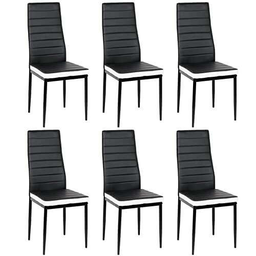 Homewell Esszimmerstühle 6er Set, Ergonomisch Rücken mit Stahlrahmen, Modern PU-Leder Restaurantstühle, Einfaches und stilvolles Familienset (6, Schwarz und Weiß) von Homewell