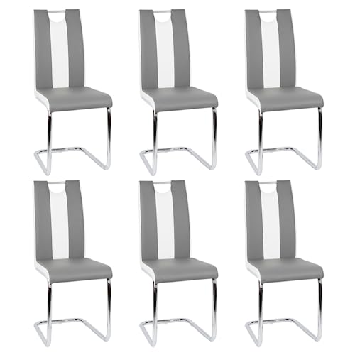 homewell Esszimmerstühle 6er Set, U-Form Ergonomisch Rückenlehne Stahlrahmen, Hochwertiges PU-Leder mit Verdickter Schwamm, Modern Freischwinger Küchenstuhl (6, Grau) von homewell