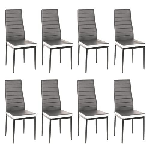 Homewell Esszimmerstühle 8er Set, Ergonomisch Rücken mit Stahlrahmen, Modern PU-Leder Restaurantstühle, Einfaches und stilvolles Familienset (8, Grau und Weiß) von Homewell