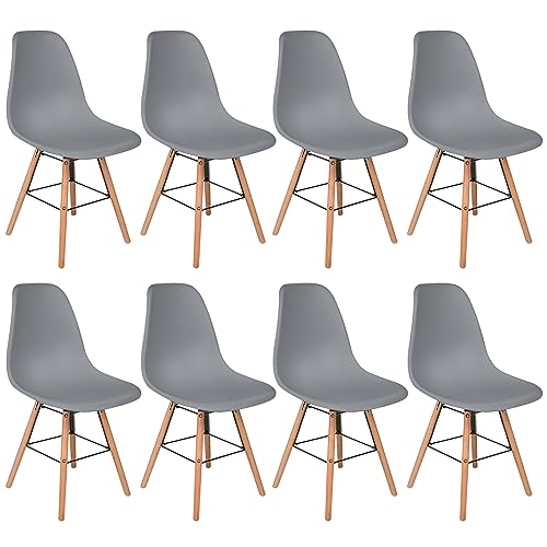 Homewell Esszimmerstühle 8er Set, Ergonomisch Sitz Besteht aus PP-Kunststoff, Modern Küchenstuhl mit Massivholz Beine und Metall Fußstütze (8, Grau) von Homewell