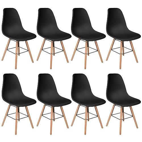Homewell Esszimmerstühle 8er Set, Ergonomisch Sitz Besteht aus PP-Kunststoff, Modern Küchenstuhl mit Massivholz Beine und Metall Fußstütze (8, Schwarz) von Homewell