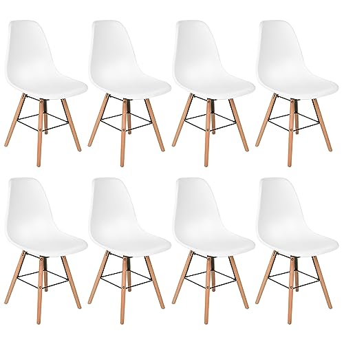 Homewell Esszimmerstühle 8er Set, Ergonomisch Sitz Besteht aus PP-Kunststoff, Modern Küchenstuhl mit Massivholz Beine und Metall Fußstütze (8, Weiß) von Homewell