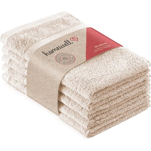 Homewell Handtücher Set - weich und saugstark, 100% Baumwolle, Oeko-Tex 100 Zertifiziert (5 Gästehandtücher 30x50 cm, Beige) von Homewell