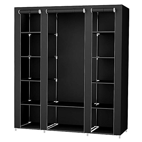 homewell Kleiderschrank, Faltschrank, Stoffschrank, Faltbare Garderobe mit 1 Kleiderstange, 150 x 45 x 175 cm, DREI Türen, Schwarz von homewell