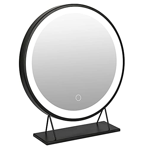 homewell Kosmetikspiegel mit Beleuchtung rund Schminkspiegel mit licht LED Tischspiegel groß (Schwarz Φ40cm) von homewell