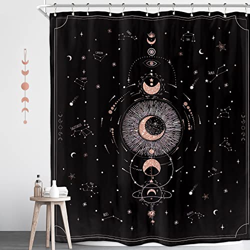 Homewelle Sternzeichen-Duschvorhang Astrologie 152 x 183 cm Sichelmond Phase Galaxy Celestial Gothic Mystic Mystic Tarot Hexe Ästhetik Cool Polyester Stoff Badezimmer Badewanne von Homewelle