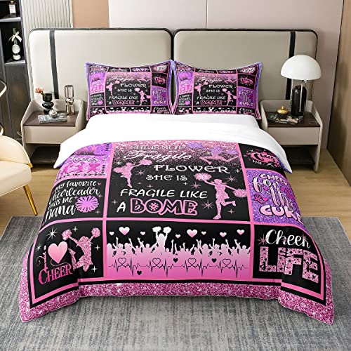 100% Baumwolle Cheerleading Bettbezug Cheer Geschenke,Cheerleader Liebt Bettwäsche Set für Mädchen,Cheer Rosa Pailletten Komfortbezug 135x200,Geometrische Plaid Patchwork Bett mit1 Kissenbezug von Homewish