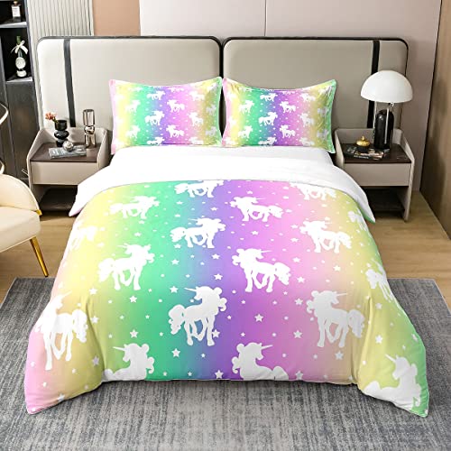 100% Baumwolle Einhorn Sterne Bettwäsche Set 135x200 für Mädchen Teens Regenbogen Gedruckt Bettbezug Krawatte Farbstoff Pastell Tröster Abdeckung Sweet Irisierende Dekor Bettdecke Abdeckung Bunte von Homewish