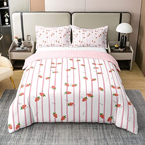 100% Baumwolle Erdbeere Comofrter Bezug,Kinder Süße Obst Bettbezug 135x200,Erdbeere Bettwäsche Set für Mädchen Schlafzimmer,Geometrische Streifen Reversible Steppdeckenbezug mit 1 Kissenbezug,Rosa 100% Baumwolle Erdbeere Comofrter Bezug,Kinder Süße Obst Bettbezug 135x200,Erdbeere Bettwäsche Set für Mädchen Schlafzimmer,Geometrische Streifen Reversible Steppdeckenbezug mit 1 Kissenbezug,Rosa von Homewish