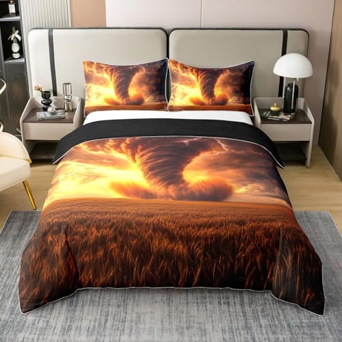 100% Baumwolle Golden Tornado Bettbezug 135x200,Gothic Natur Katastrophe Bettwäsche Set,Gothic Horror Thema Tröster Bezug,Herbst Herbst Thanksgiving Bettbezug für Schlafzimmer Dekor,Reversible von Homewish