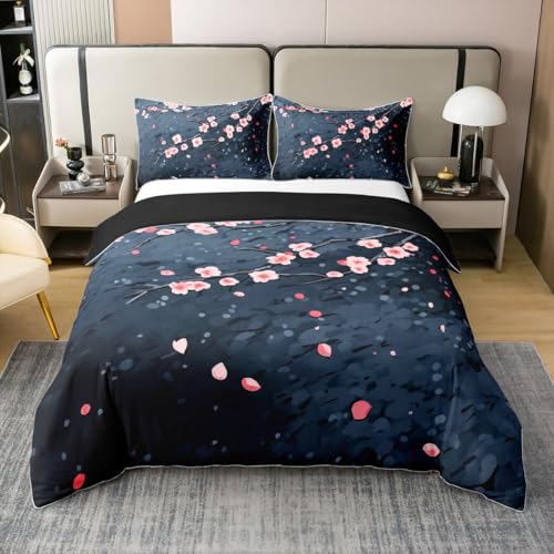 100% Baumwolle Japanische Kirsche Sakura Bettbezug,Rosa Blüte Bettwäsche Set 155x220 für Kinder Teens Jungen Mädchen,Blumenzweige Bett Set,Dunkelblaue Weiche Warme Bettbezug mit 1 Kissenbezug 100% Baumwolle Japanische Kirsche Sakura Bettbezug,Rosa Blüte Bettwäsche Set 155x220 für Kinder Teens Jungen Mädchen,Blumenzweige Bett Set,Dunkelblaue Weiche Warme Bettbezug mit 1 Kissenbezug von Homewish