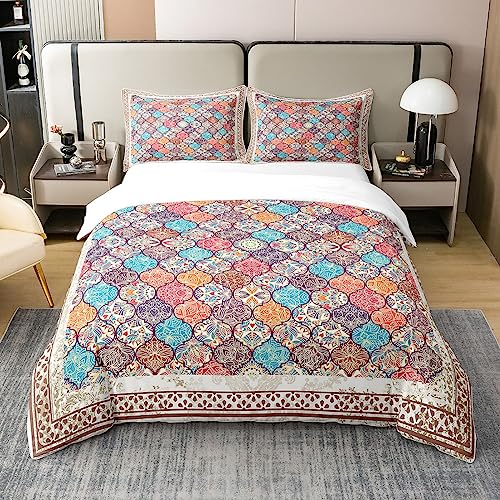 100% Baumwolle Marokkanischer Stil Bettbezug 200x200 Boho Damast Blume Bettwäsche Set für Frauen Exotische Tribal Bunte Böhmische Tröster Abdeckung Floral Patchwork Geometrische Atmungsaktive Bett Set von Homewish