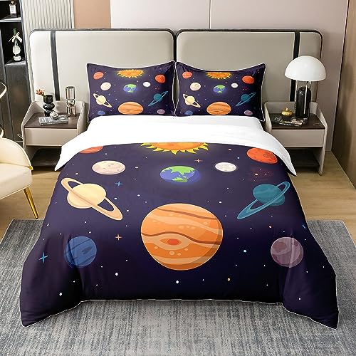 100% Baumwollplaneten Des Sonnensystems Bettbezug 220x240 Merkur Erde Mars Neptun Saturn Jupiter Bettbezug für Kinder Universum Weltraum Bettwäsche Set Galaxy Sternenhimmel Quilt Cover Soft Komfort von Homewish