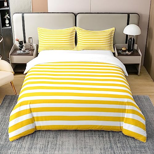 100% Baumwollstreifen Bettwäsche Set Gelb Weiß Gestreift Bettbezug 135x200 Bauernhaus Ticking Stripes Quilt Cover Gotische Horizontale Streifen Geometrische Linien Bequeme Tröster Abdeckung Kinder von Homewish