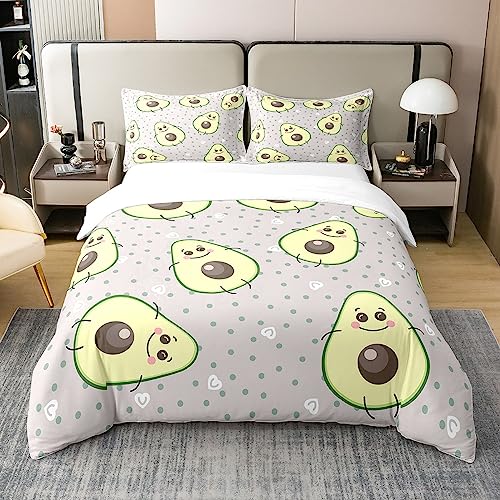 100% Gewaschene Baumwolle Avocado Bettbezug für Kinder Jungen Mädchen,Grüne Gelbe Avocado Bettwäsche Set 155x220,Cartoon Tripical Früchte Tröster Abdeckung,Kawaii Nette Bett Sets mit1 Kissenbezug von Homewish