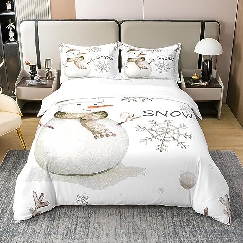 100% Natürliche Baumwolle Nette Schneemann Bettbezug 220x240 Schneeflocke Gedruckt Bettwäsche Set Kawaii Winter Schnee Tröster Abdeckung Winter Saison Bett Sets mit 2 Kissenbezüge Atmungsaktiv von Homewish