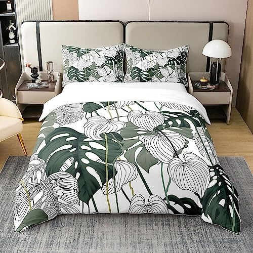 100% Natürliche Baumwolle Palm Blatt Bettwäsche Set Monstera Bettbezug Tropische Blätter Zweig Tröster Abdeckung Hawaiian Hippie Botanische Bettdecke Abdeckung für Erwachsene,Dekor 155x220,Mikrofaser von Homewish