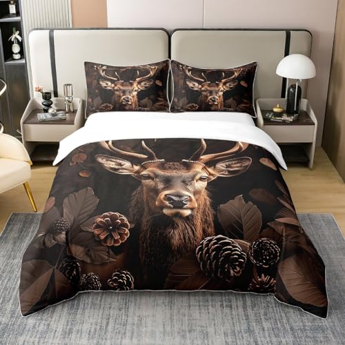 3D Deer 100% Natürliche Baumwolle Bettbezug für Erwachsene Teens,Brauner Elch Geweih Bettwäsche Set,Kegel Kiefer Baum Tröster Bezug,Wald Safari Tier Bettbezug mit 1 Kissenbezug,135x200 Weich Warm 3D Deer 100% Natürliche Baumwolle Bettbezug für Erwachsene Teens,Brauner Elch Geweih Bettwäsche Set,Kegel Kiefer Baum Tröster Bezug,Wald Safari Tier Bettbezug mit 1 Kissenbezug,135x200 Weich Warm von Homewish