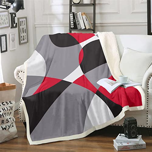 Ästhetische Streifen Fleece Decke Moderne Decke für Alle Altersstufen,Geometrische Kreis Wurf Decke für Stuhl Abstrakte Kunstwerk Sherpa Decke, Rot Grau Schwarz Geometrie Plüsch Decke Luxus 130x150cm von Homewish