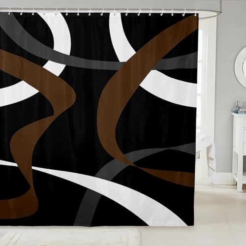 Abstraktes Schwarz Braun Duschvorhang Dunkelgrau Weiß Gestreift Badvorhang 180Bx210L Geometrische Abstrakte Badezimmervorhang Jungen Männer Moderne Mode Geometrie Stoff Duschvorhang Badezimmer Dekor von Homewish