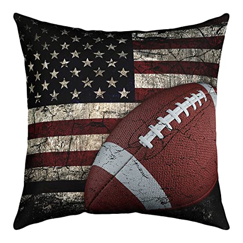 Amerikanischer Flagge Kissenbezug Jungen Fußball Überwurf Kissenbezug 40 x 40 cm Fußball Sportspiele Kissenbezug für Mädchen Frauen USA Verbände Sterne Streifen Kissenbezug für Stuhl Rot/Schwarz von Homewish