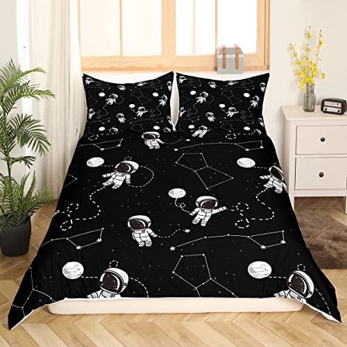 Homewish Astronaut Bettwäsche 135 x 200 Kinder Karikatur Spaceman Bettbezug für Jungen Mädchen Kleinkinder Trippy Galaxy Bettwäsche Set Zodiac Astrologie Bettbezug Schwarz Weiß Bettwäsche Set 2 Stück von Homewish