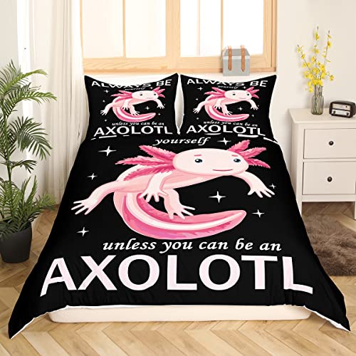 Axolotl Bettwäsche Set 135 x 200 cm Cartoon Tier Bettwäsche für Kinder Mädchen Jungen Frauen Kawaii Axolotl Bettbezug Aquatic Reptile Axolotl Bettbezug dekor 2 Stück mit 1 Kissenbezug schwarz von Homewish