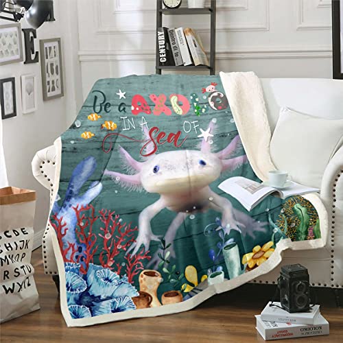 Axolotl Decke 150x200 Axolotl Kawaii Reptil Decke Werfen für Kinder Unterwasserwelt Fleece Decke Korallenriff Ozean Dekor Fuzzy Decke Niedliches Haustier Nautisches Meerestier Schlafzimmerdekor von Homewish