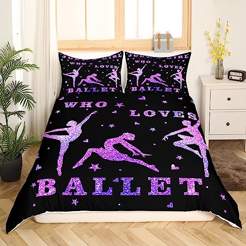 Ballett Bettbezug 135x200 für Kinder Ballett Thema Bettwäsche Set Lila Verlauf Tröster Bezug Nette Ballerina Tänzer Bettwäsche für Mädchen Ballett Prinzessin Schlafzimmer Dekoration Modern Trendy von Homewish