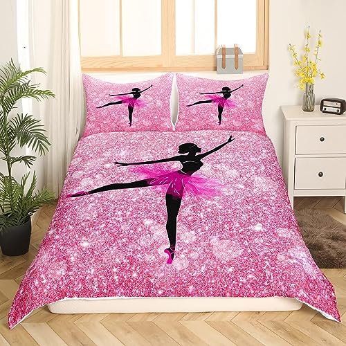 Ballett-Tänzerin Bettwäsche Set 135x200 für Mädchen Tanzende Ballerina Bettbezug für Kinder Jugendliche Frauen Erwachsene Rosa Glitter Bettbezug Glitzernde Galaxie Twinkle Bettwäsche Set 2 Stücke von Homewish