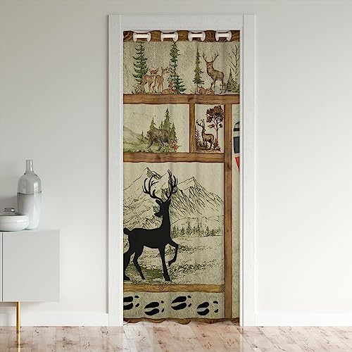 Bauernhaus See Haus Dekor Verdunkelungs Vorhang, Rustikale Jagd Hirsch Türvorhang für Türen Privatsphäre, Retro Wilde Tiere Tür Drape, Wald Kiefer Baum Paddel Plaid Raum Teiler Vorhang 132x203cm von Homewish