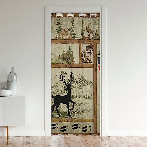 Bauernhaus See Haus Dekor Verdunkelungs Vorhang, Rustikale Jagd Hirsch Türvorhang für Türen Privatsphäre, Retro Wilde Tiere Tür Drape, Wald Kiefer Baum Paddel Plaid Raum Teiler Vorhang 86x203cm von Homewish