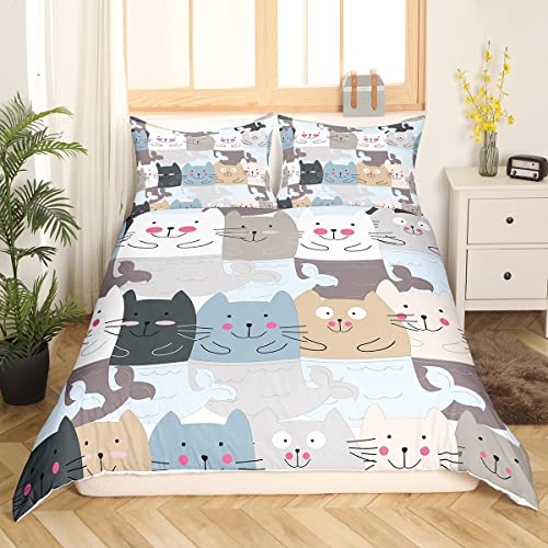 Bettbezug mit Cartoon-Katze, 155 x 220, kleine Katze, Meerjungfrau, Bettwäsche-Set, schönes Kätzchen, Bettbezug-Set, süßes Haustier, Tiermotiv, Dekoration für Katzenliebhaber von Homewish