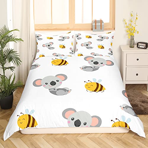 Biene Bettwäsche 135 x 200 Kawaii Koala Bettbezug Nette Honigbiene Tier Thema Bettwäsche Set Karikatur Stil Bettbezug Weiße Bettwäsche Set für Kinder Jungen Mädchen Schlafzimmer 2 Stück von Homewish